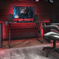 Flash Furniture NAN-RS-G1030-BK-GG Black Gaming Ergonomic Desk with Cup Holder and Headphone Hook